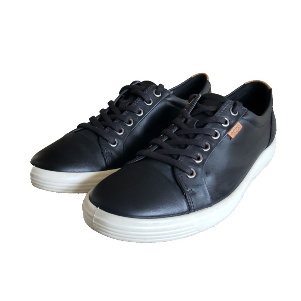 Ecco Black Leather Lace-Up Sneakers with White Sole